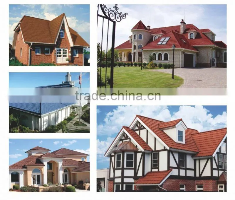 2016 Low Price Natural Colorful stone coated metal roofing materials roof tiles