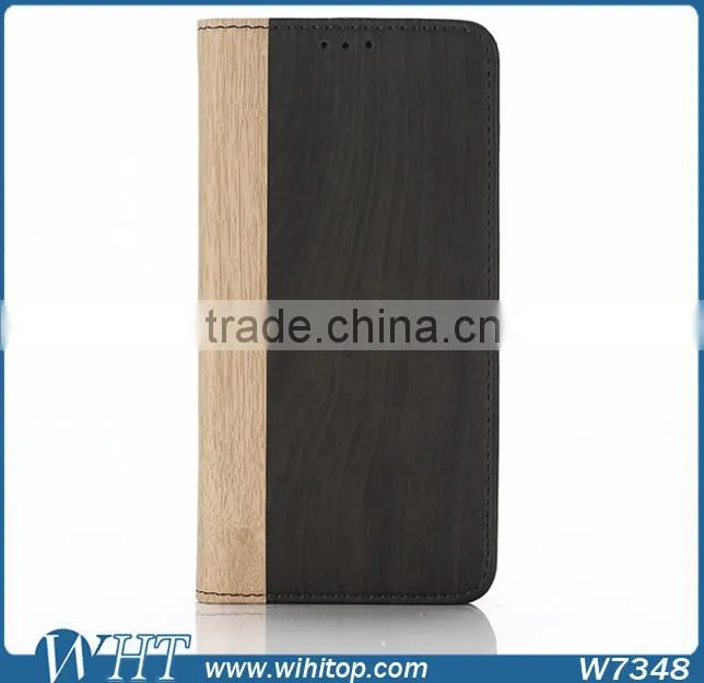 Mobile Phone Case for Galaxy S7, Wood Leather Case for Samsung