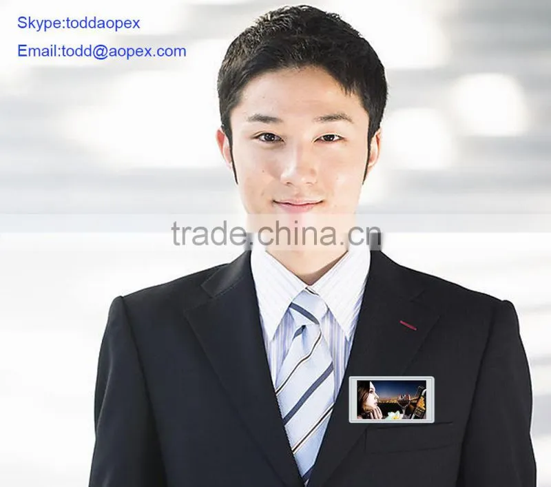 Wearable Video Name Tag Video Badge Video Photo Player VNT-1000B 9-11hrs Display 4GB Memory 3'' Screen W/ Hang Rope