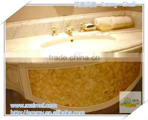 Yellow mother of pearl oyster mosaic shell wall tile