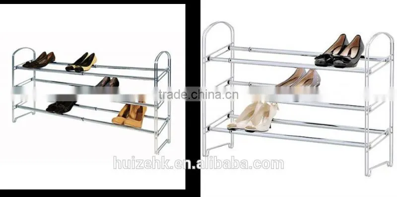 Expandable 3-Tier Chrome Shoe Rack