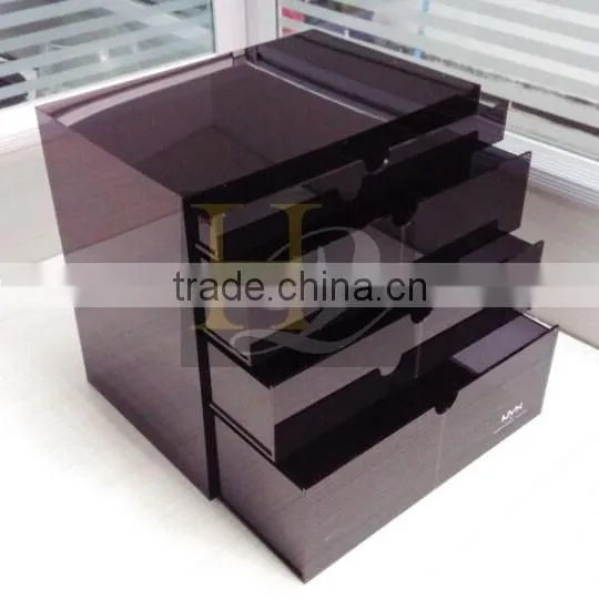 Top quality best price silk print logo black acrylic make up organizer with 4 drawers