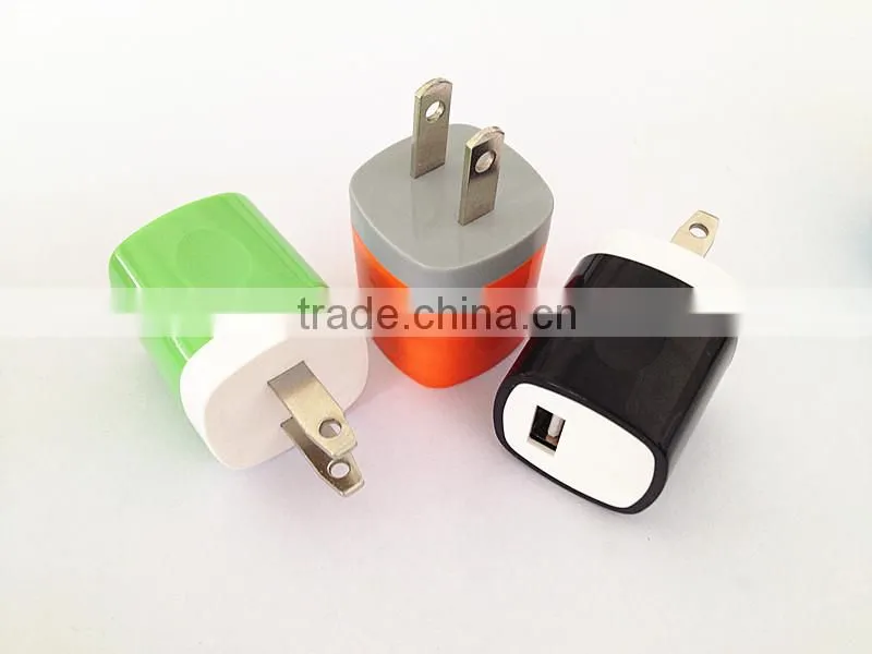 Mobile phone accessories US plug 1A/1.5A USB travel charger customized colors USB wall charger for iPhone iPad Table PC