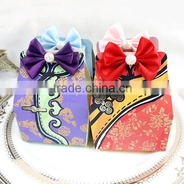 BC015- Special lovely Chinese style wedding candy box with bowknot and pearl
