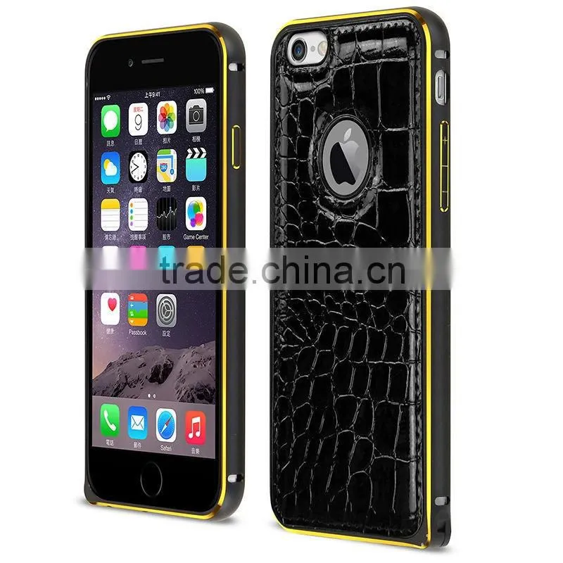 leather cheap mobile phone case for iphone 6 plus aluminum metal bumper with leather flip phone case