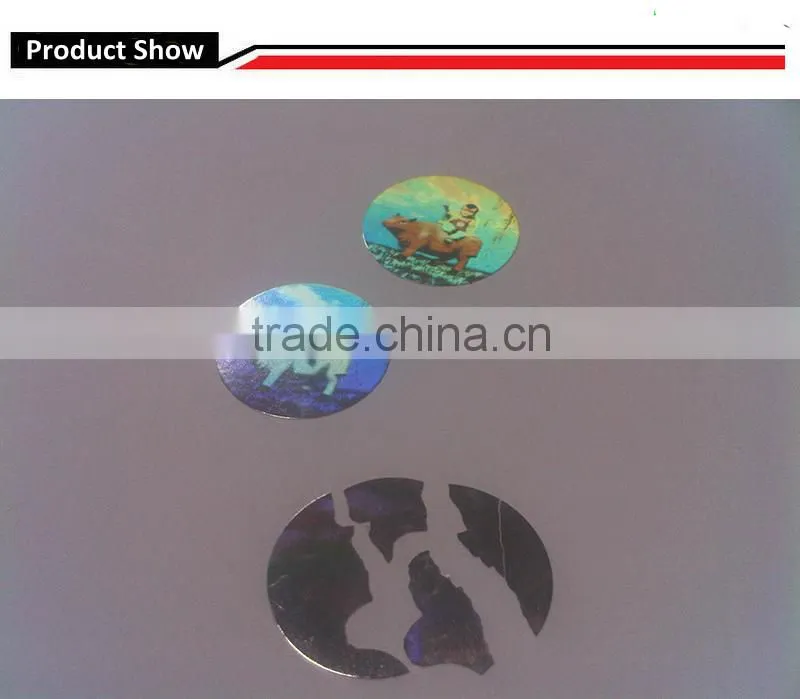 Holographic breakable Vinyl label destructible hologram sticker