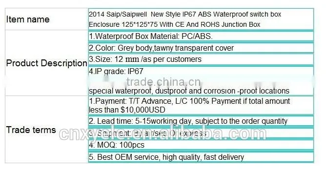 IP 67 Waterproof Electrical box 175*125*75mm