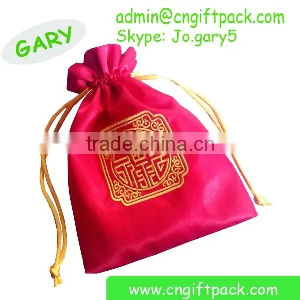 Yellow Promotional Satin Gift Packaging Pouch Bag Embroidered Logo