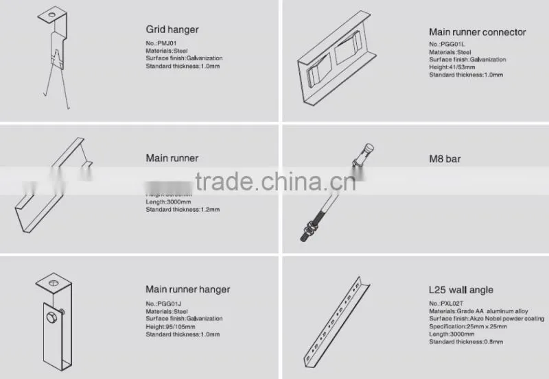 Metal Suspended Ceiling Aluminum Drop Ceiling Grid ceiling