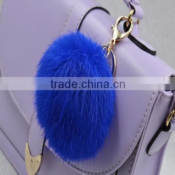 2015 Newest Fashion Black Fox Fur Ball Key Chain / Real Fur Pompoms