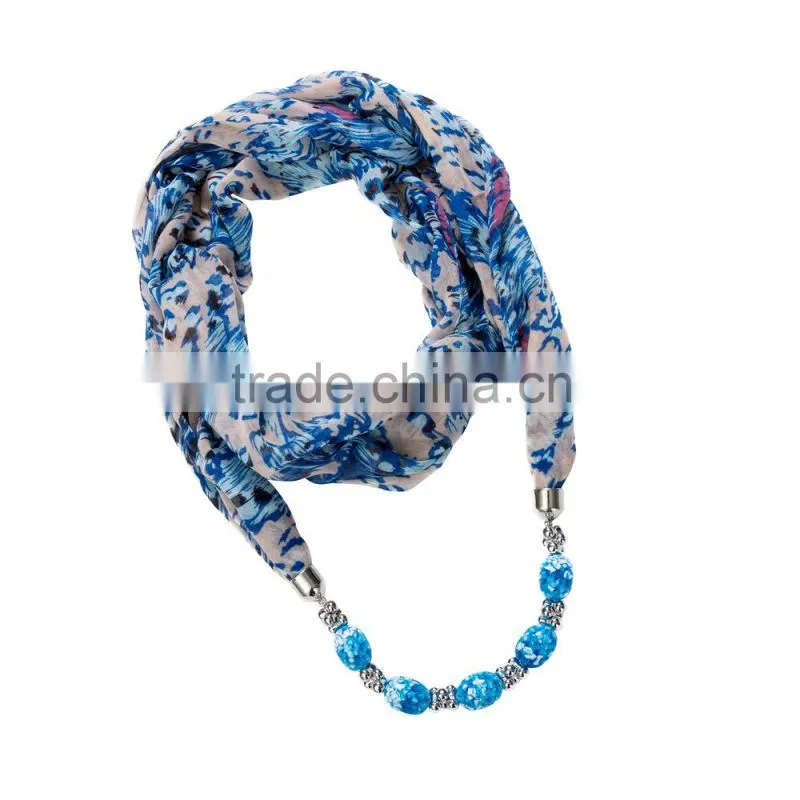 Shabby Chiffon Scarf necklace decorated with glass beaded ornaments chain