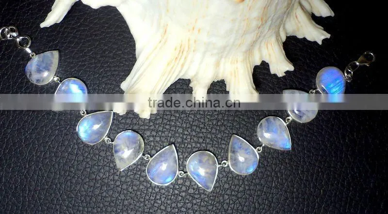 Rainbow Moonstone Pear Multi Stone Bracelet, 925 Solid Sterling Silver Bracelet, Designer Bezel Bracelet