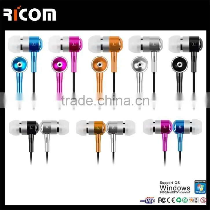 stylish metal earphone,Metal colorful metal earphone,Metal flat cable earphone for iphone 5-EO3007--Shenzhen Ricom
