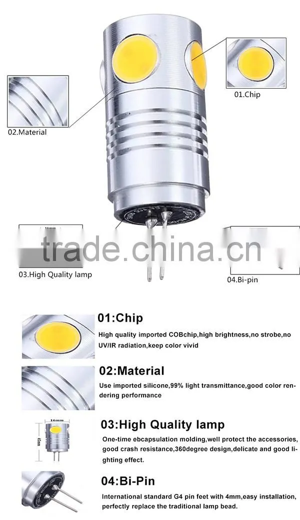 2015 New Innovative led ideas 360degree COB g4 led 12v 6w