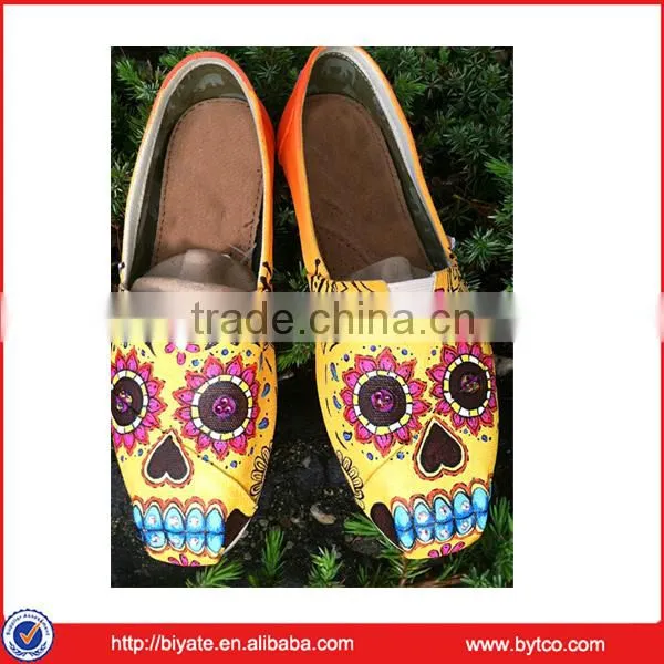 Hand painted sugar skull themed shoes,slip on canvas shoe