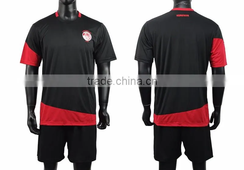 Dry fit material football uniform red and black color