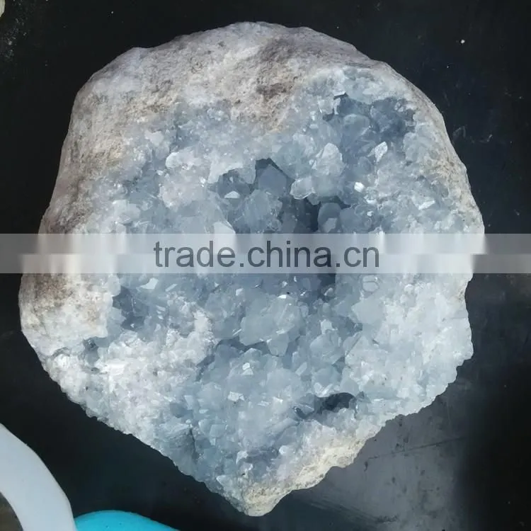 Natural blue calcite crystal geodes for wholesale