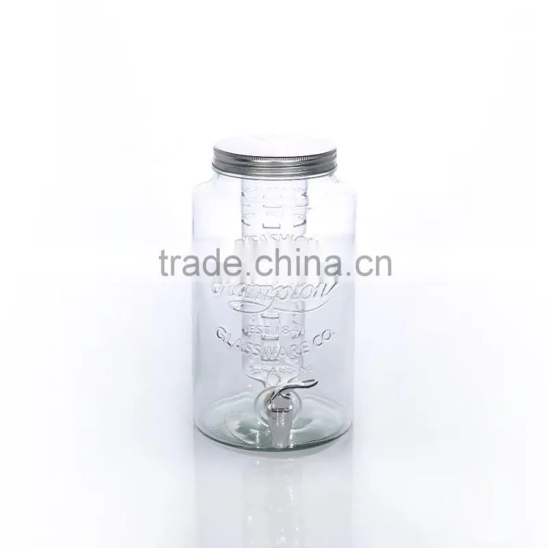 5.8L Unique Pattern Design Glass Drink Dispenser With Iron Base And Ice Container