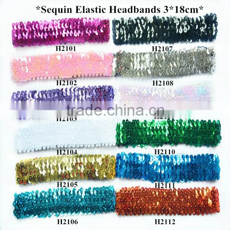Fancy sequin bowkont headwraps - wide cotton fabric big bow elastic headband