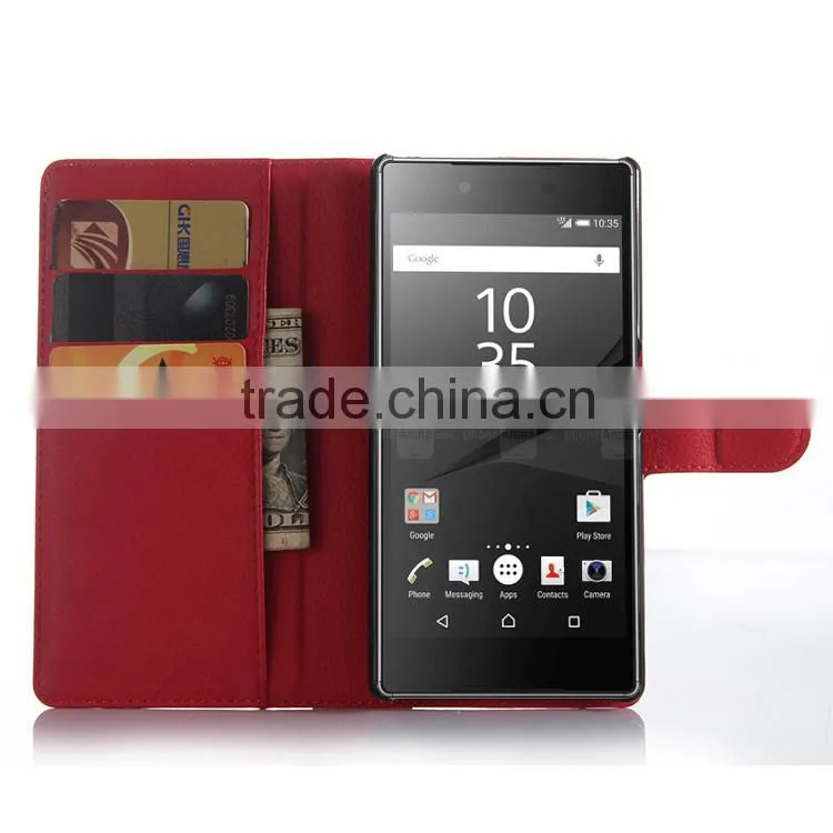 Cheap goods from china Credit Card Slots Wallet Lychee Leather pu leather cover for sony z5 premium wholesale alibaba
