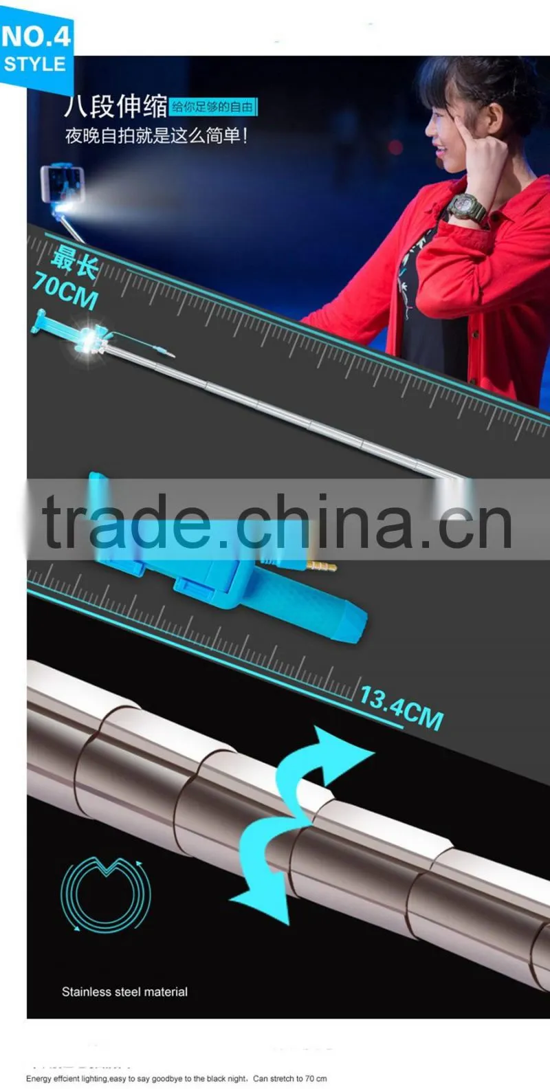 Wired Mini LED Selfie Stick with Flash Light Monopod Handheld Mini Flash Selfie Stick for iPhone Samsung HTC Camera Smart Phone