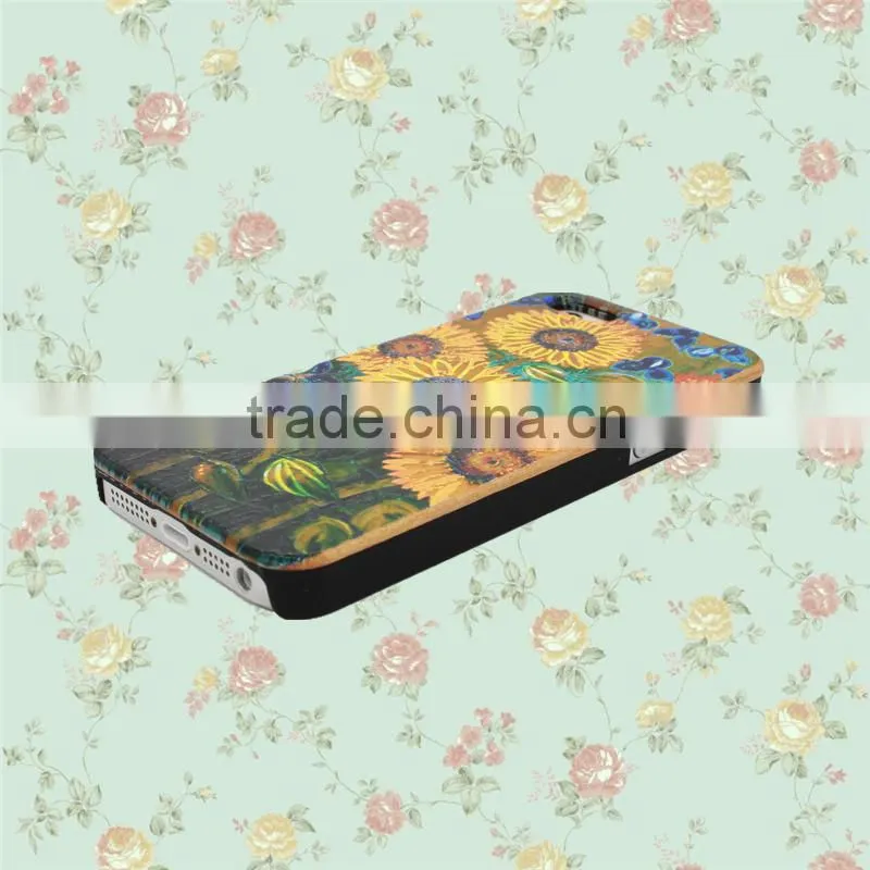 Color Painting Blossom Sun-flower PC and Wood Cell Case for IPhone 5 with press key