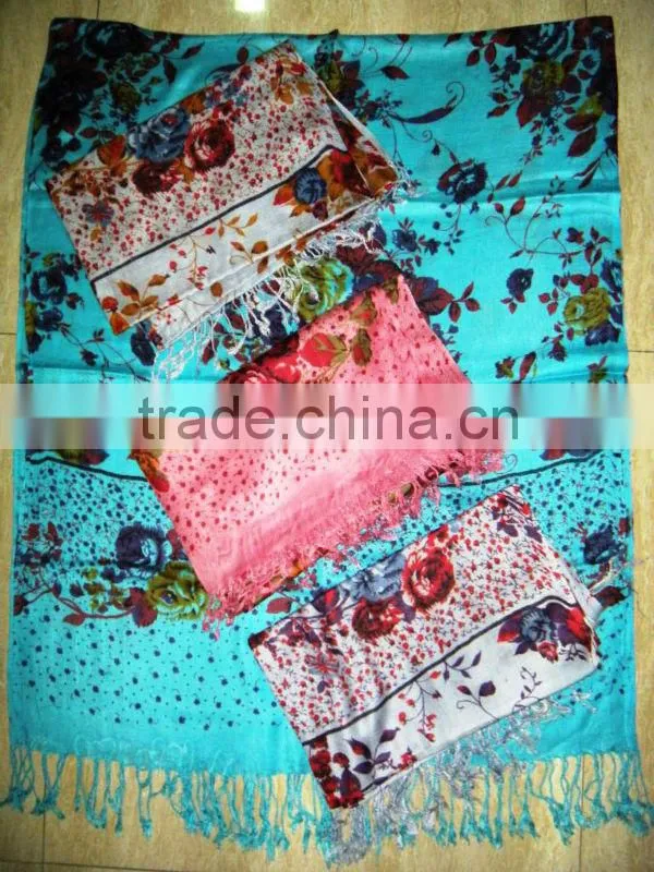 Viscose Rose Flower Print Ladies Shawls 2013