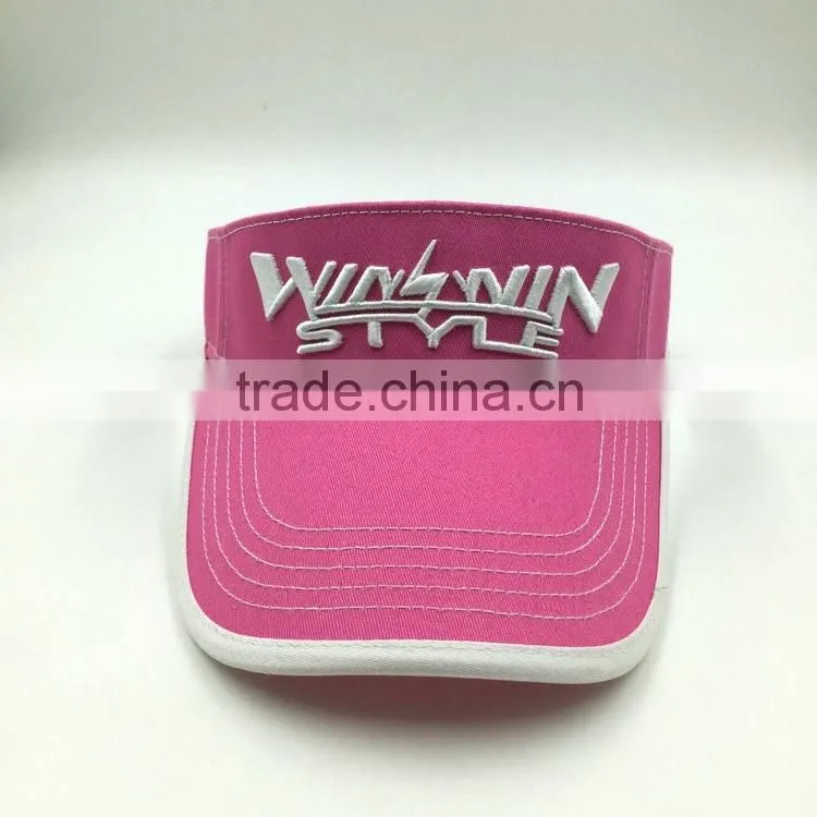 100% cotton twill 3D embroidery sun visor hats ladies
