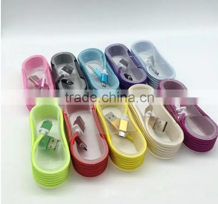 Usb braided cable 10ft Nylon Iron Shell USB Cable for V8 android data cable