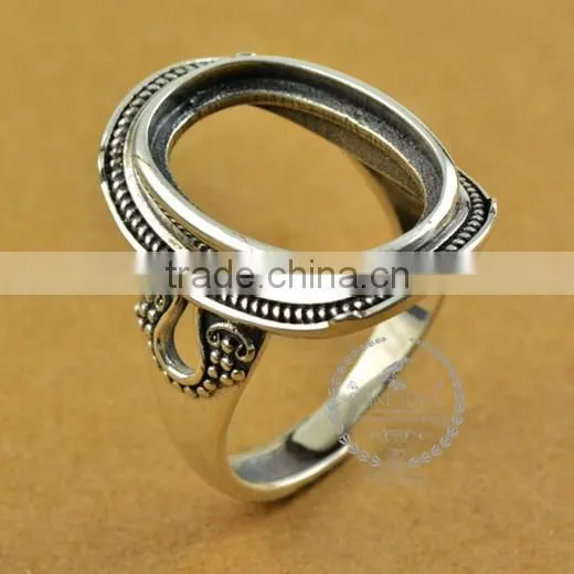 14*19mm 925 sterling silver antiqued silver vintage style oval bezel simple pattern ring base blank supplies DIY finding 1223064