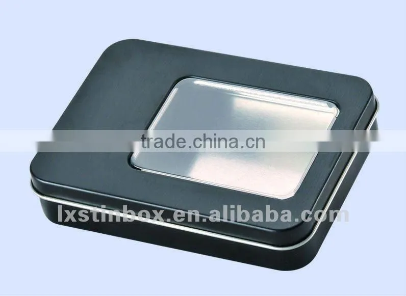 high quality black with pvc window USB tin box