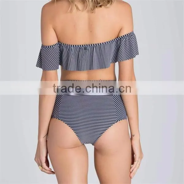 Private Label Sexy Swimwear With Flounces Of Mature Women High Waist Bikini Swimwear 2016