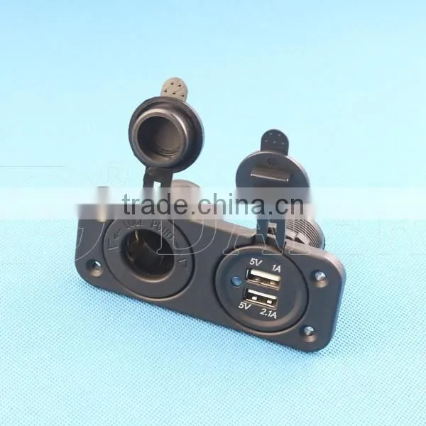 New 12-24V Rear Two Hole Panel Car Motorcycle Charger Dual USB Power Socket Splitter