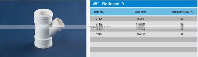 PVC Drainage Pipe Fittings 45 Reduced Y