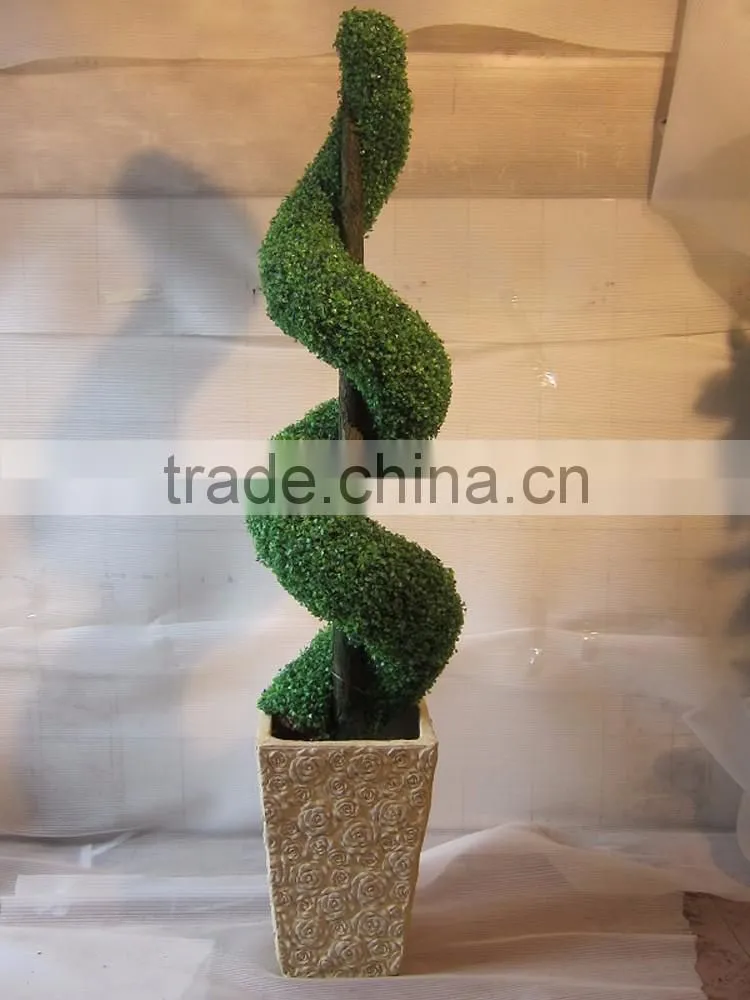 Beautiful artificial boxwood plant with plastic pot