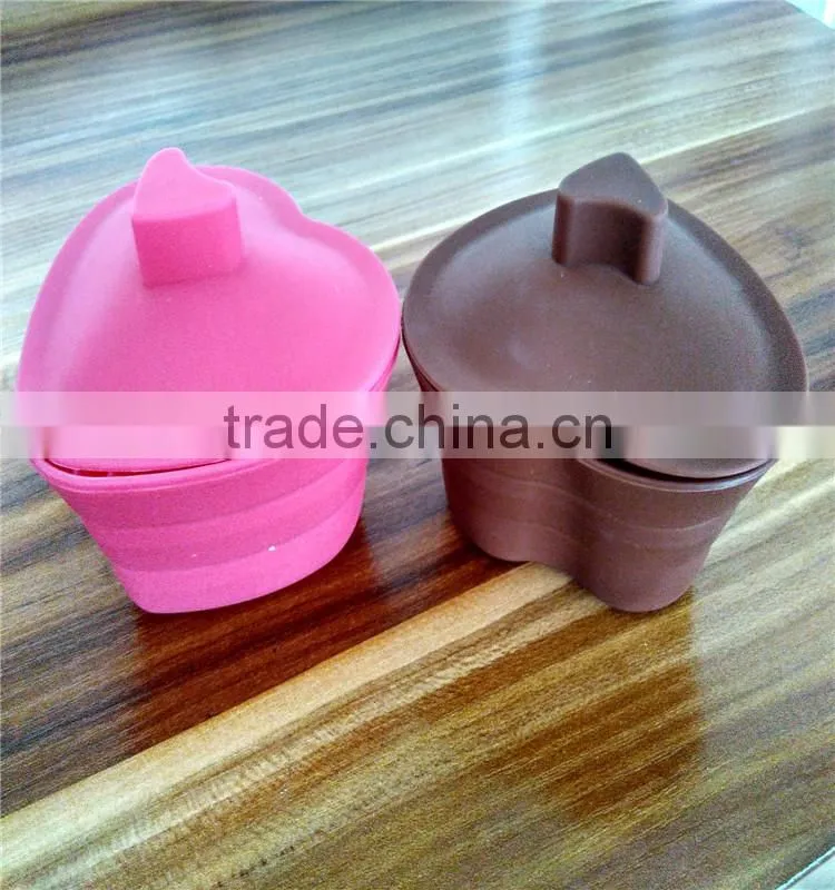 2015 Portable Heat Resistance Silicone Folding Cup Silicone Heart Shape Cup