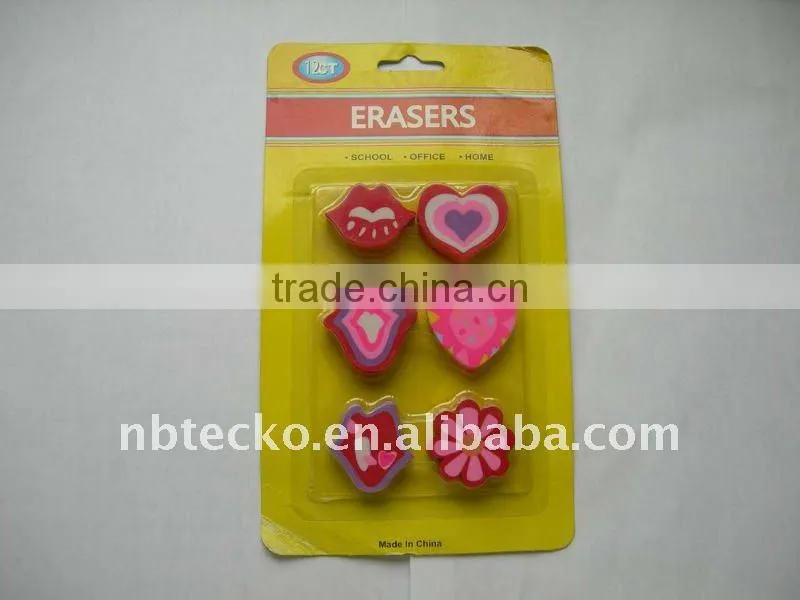 Promotional different design 6pcs gift staionery eraser set