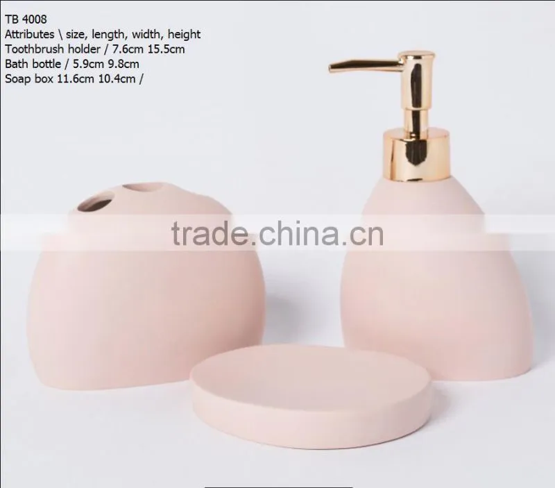 Pink color Bathroom Accessories include Lotion Bottle Tumbler and Soap Dish