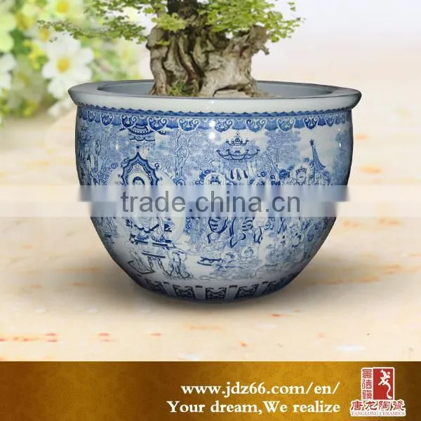Chinese style excellent quality blue and white Buddha flower pot ceramic for wholesale