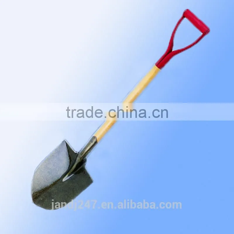 wooden handle round pointed steel shovel