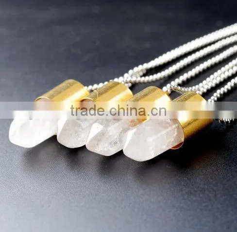 2015 Bullet Shape Natural Stone Necklaces Natural Stone Pendant crystal necklace Crystal Gold Metal Necklace