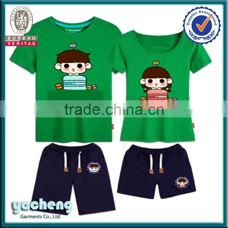 alibaba china OEM couple printing Tshirt with pants lovers suits summer bulk cotton printing short suits