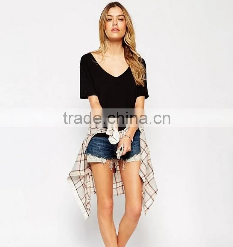 women's v-neck 100% cotton t-shirt custom wholesale