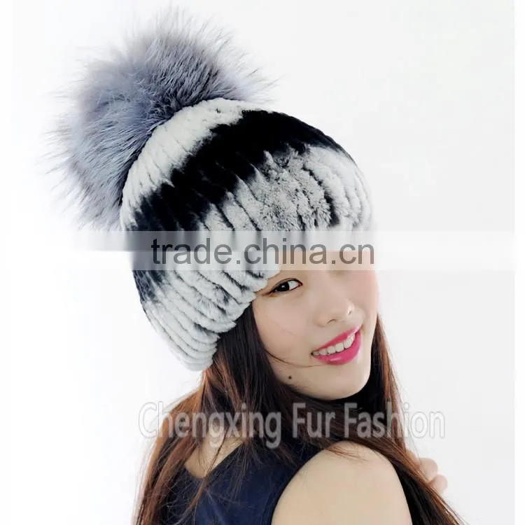 CX-C-02F Lovely Custom Beanie Hat Fashion Handmade Rex Rabbit Fur Hat
