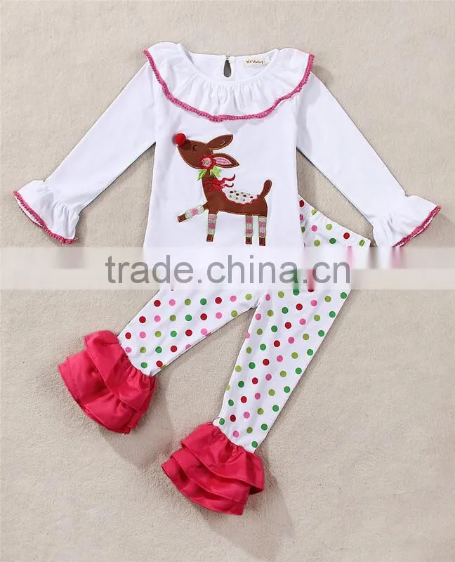 Factory Supply Christmas Outfit Boutique Hot Sale Santa Ride Applique Girl Outfit