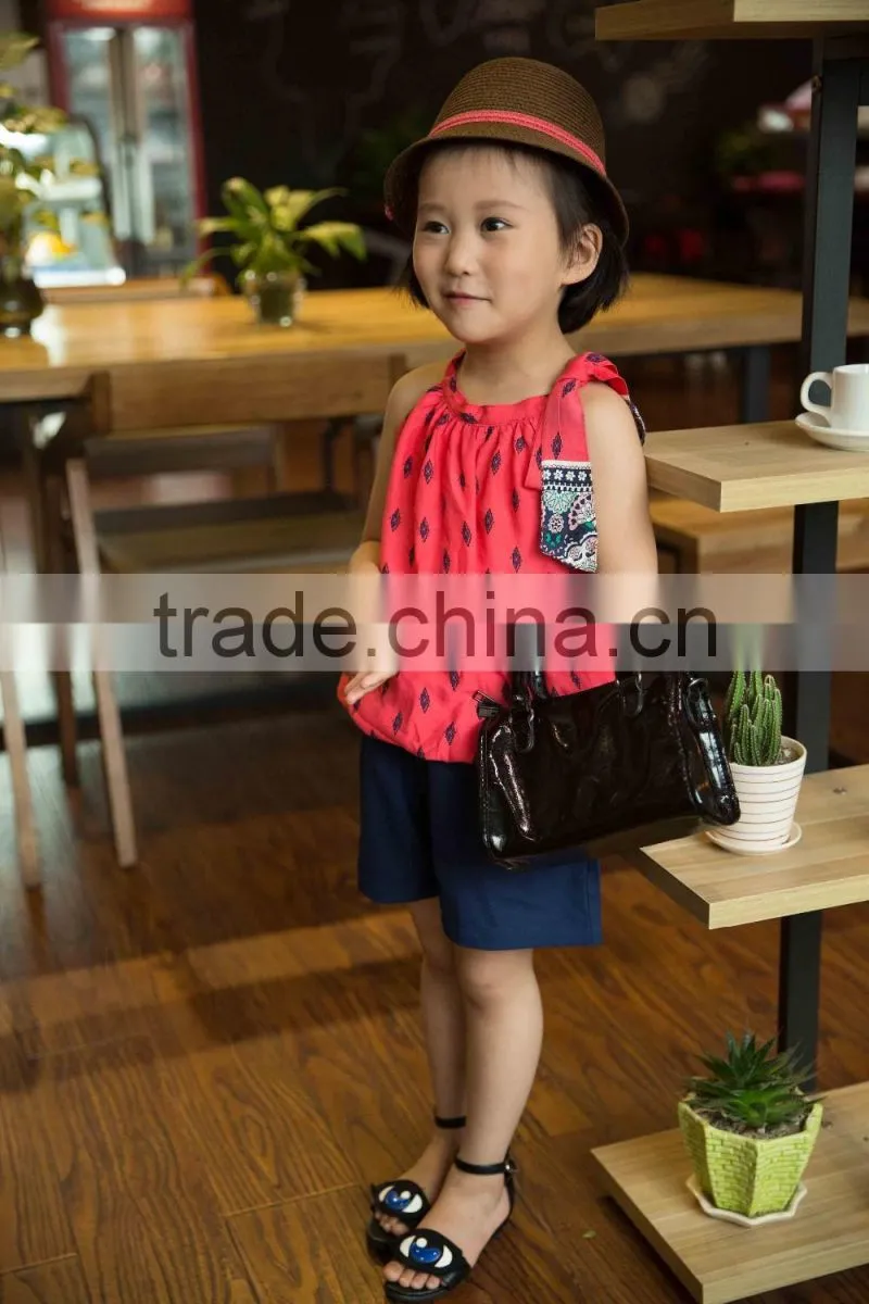 lovely fashion 2016 girl sleeveless blouse summer blouse off shoulder blouse bright color baby girl printed dress for summer