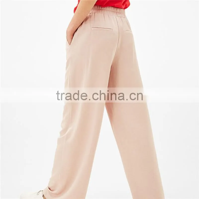 Casual loose wide leg tall sateen pink slacks pink dress pants womens