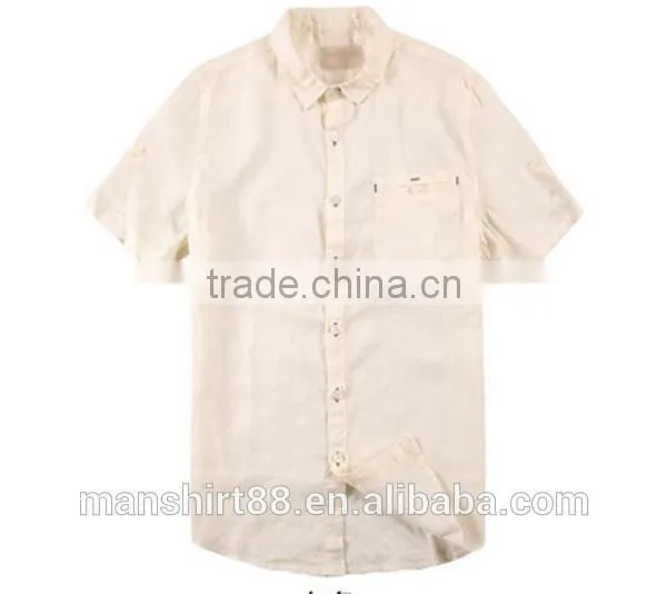 men's washed colorful linen/cotton square collar short sleeves shirt