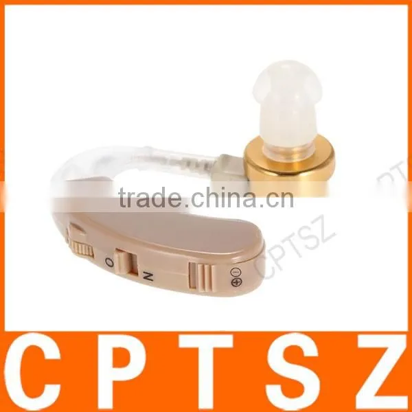 Behind Ear Sound Amplifier Digital Hearing Aid with Earplugs Volume Adjustable Audiphone Mini Brown