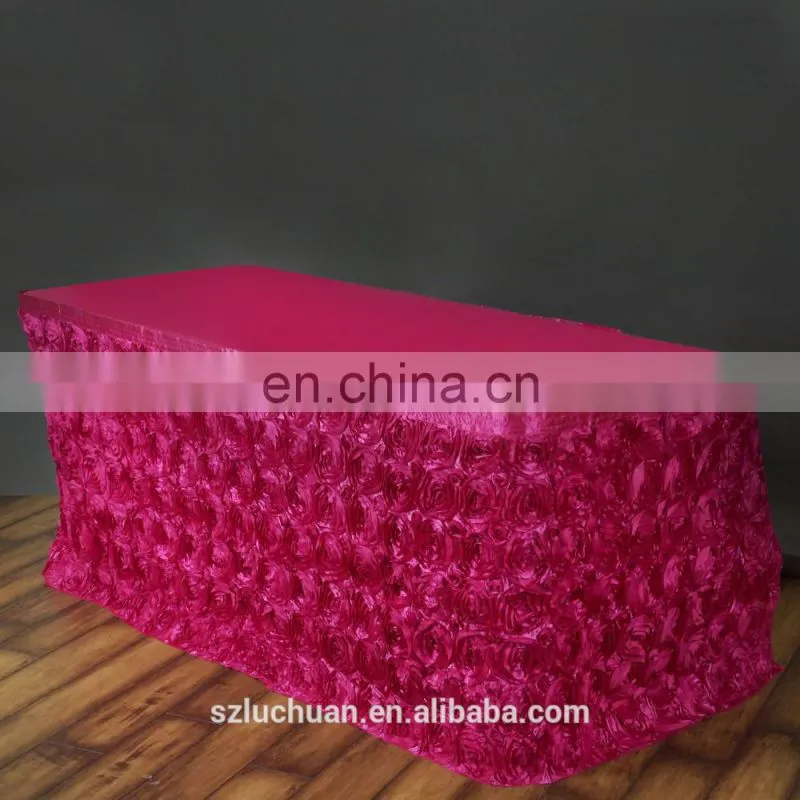 High Quality Home Textile Plum Satin Rosette Table Skirt Designs For Wedding